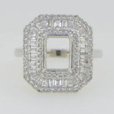 14K White Gold Semi Mount Ring Setting Emerald OCT 9X7mm - Syzjewelry